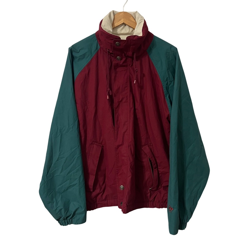 Dunlop Vintage Colorblock Windbreaker Jacket Mens Size XL Burgundy Teal 90s Y2K